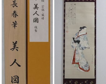 D0097 日本製ヴィンテージ掛け軸 掛軸 手描きシルク 弁財天 女神