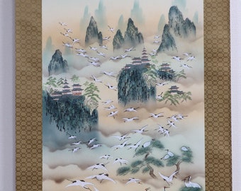 Kakejiku, Vintage Wall Hanging Scroll, Colored Painting, Large