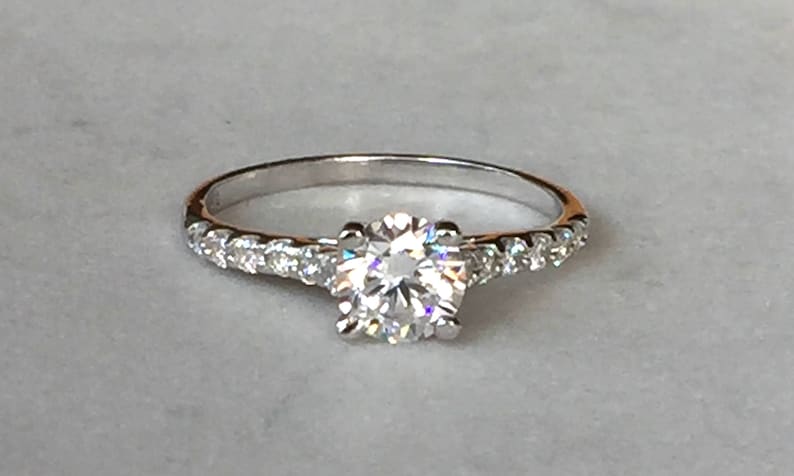 CZ Solitaire 4 Prong Solitaire Ring Bridal Ring Manmade Diamond Ring Round Solitaire Engagement Ring Half Eternity Ring Band