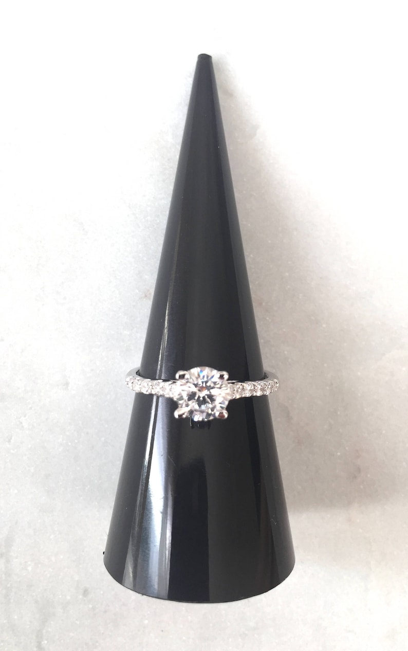 CZ Solitaire 4 Prong Solitaire Ring Bridal Ring Manmade Diamond Ring Round Solitaire Engagement Ring Half Eternity Ring Band