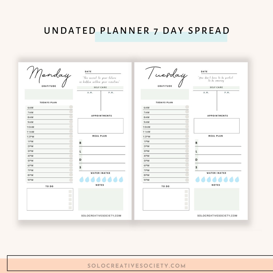 Minimal Printable Daily Planner Printable 7 Day Planner | Etsy