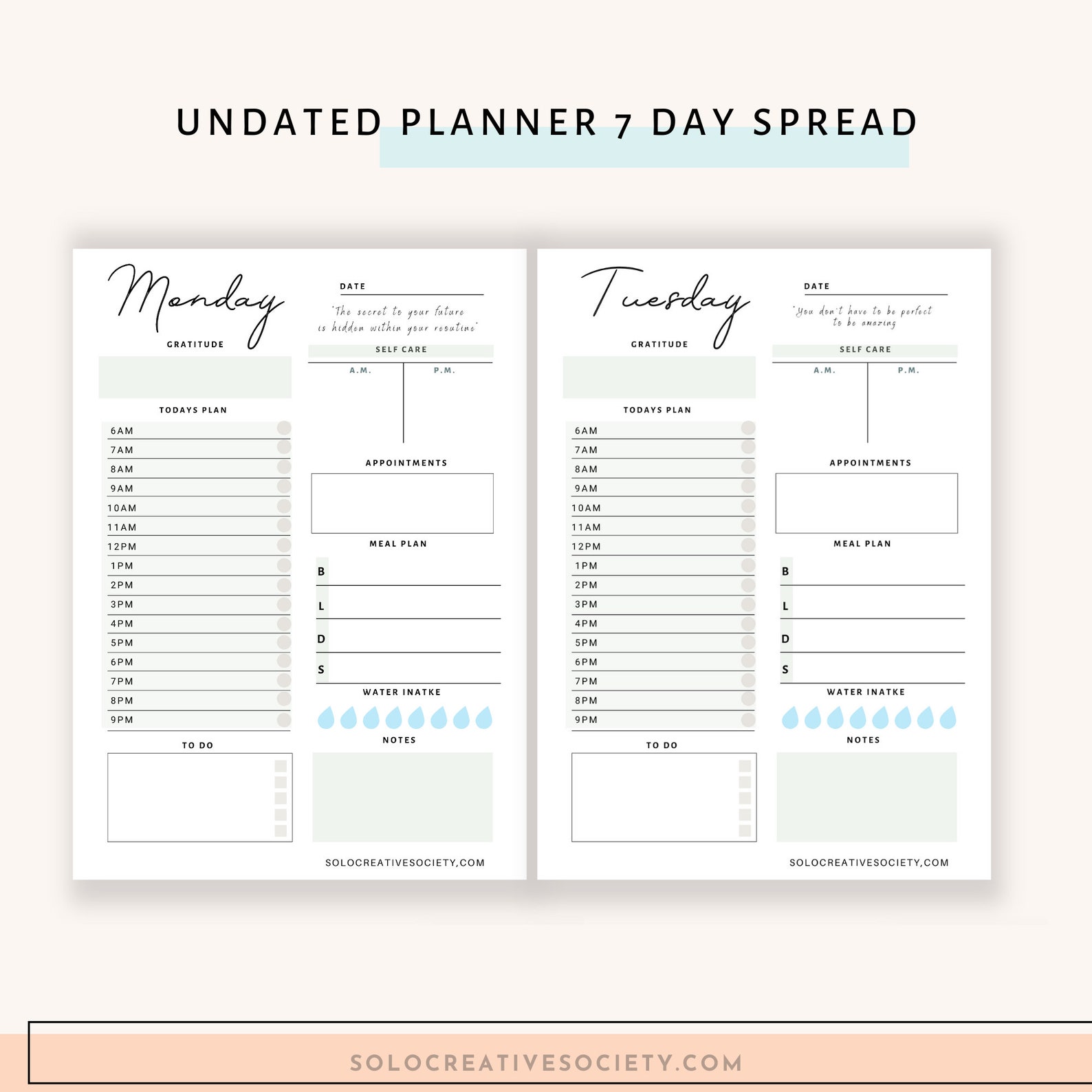Minimal Printable Daily Planner Printable 7 Day Planner | Etsy