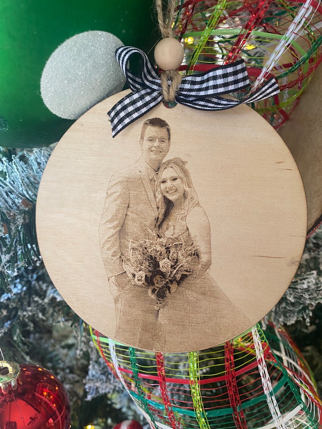 Photo Engraved Ornament , Wooden Photo Ornament , in Memory of