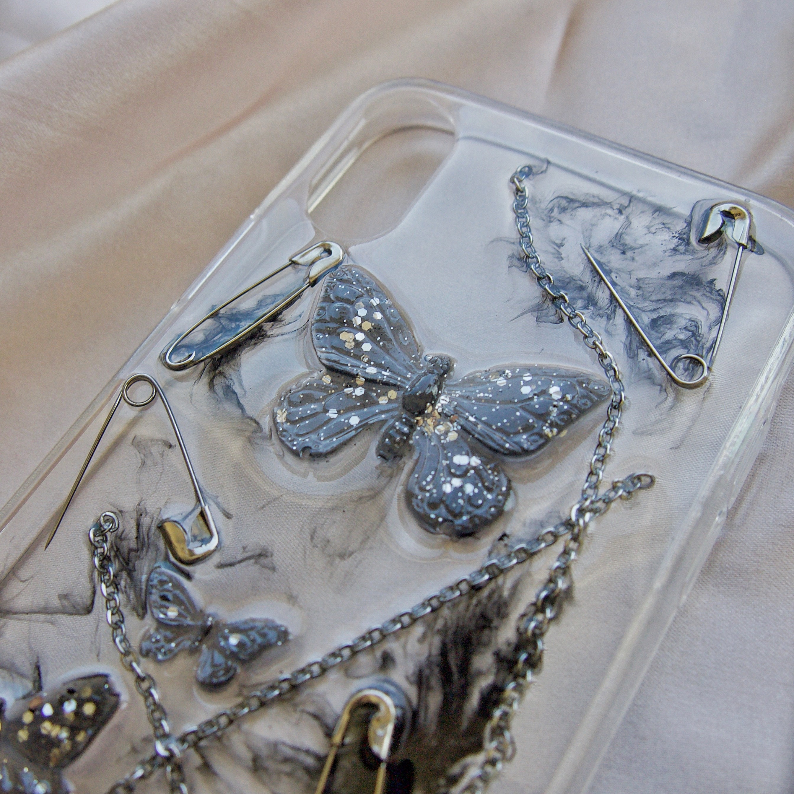 Delicate butterfly and crystal bling, diy phone case kit for