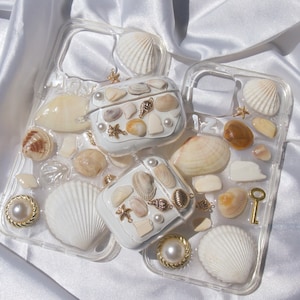 Handmade Coastal Seashell Resin Bundle Phone Case + Airpods Case