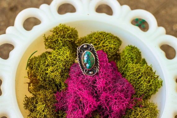 Vintage 1950's 925 Sterling Silver Turquoise Ring JFG Made in Mexico Size 5 3/4 / Navajo / Minerals / Native American / Desert / Southwest