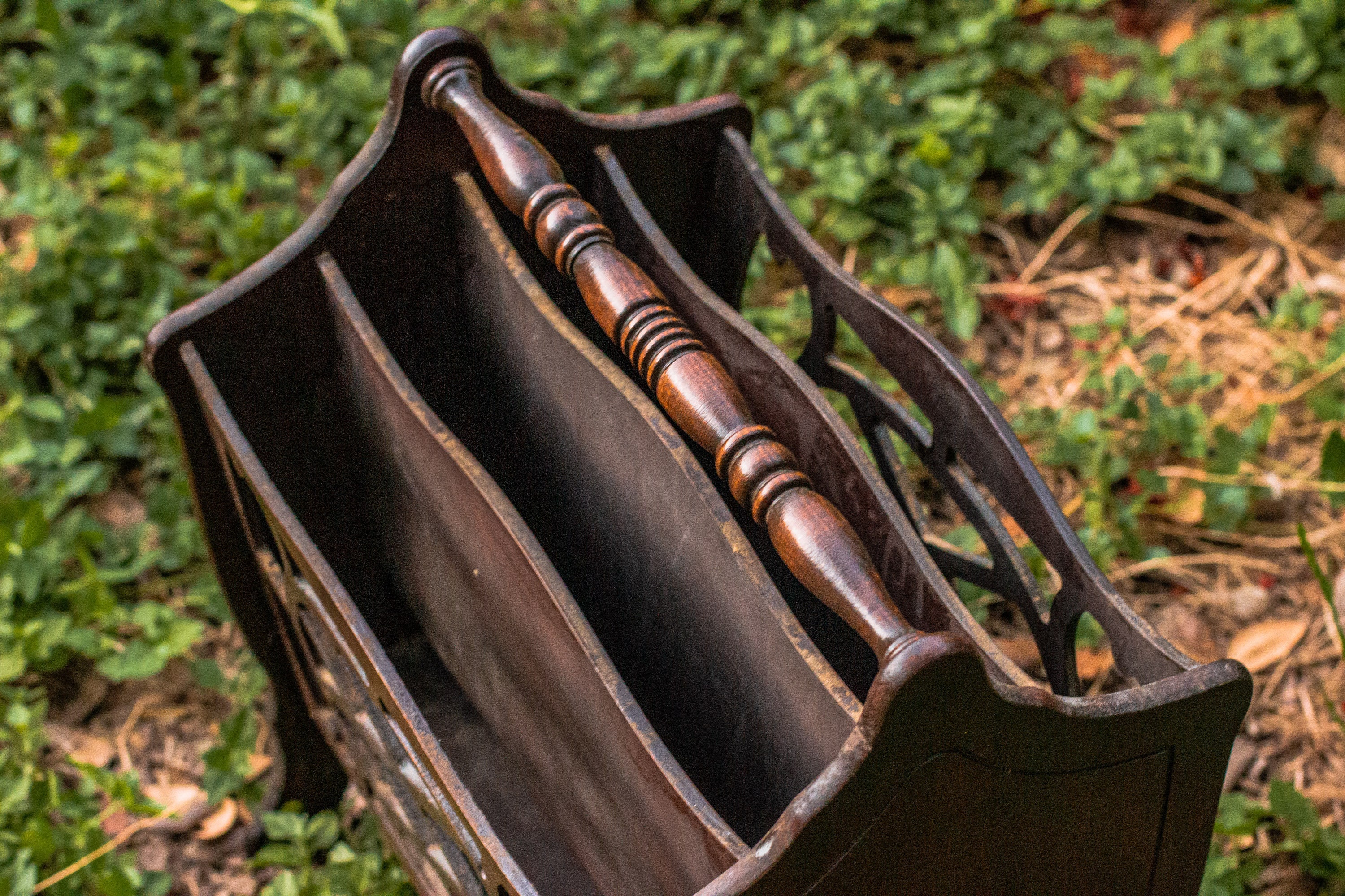 1930's Mahogany Wood Floor Rack for Magazines Newspaper or Vinyl
