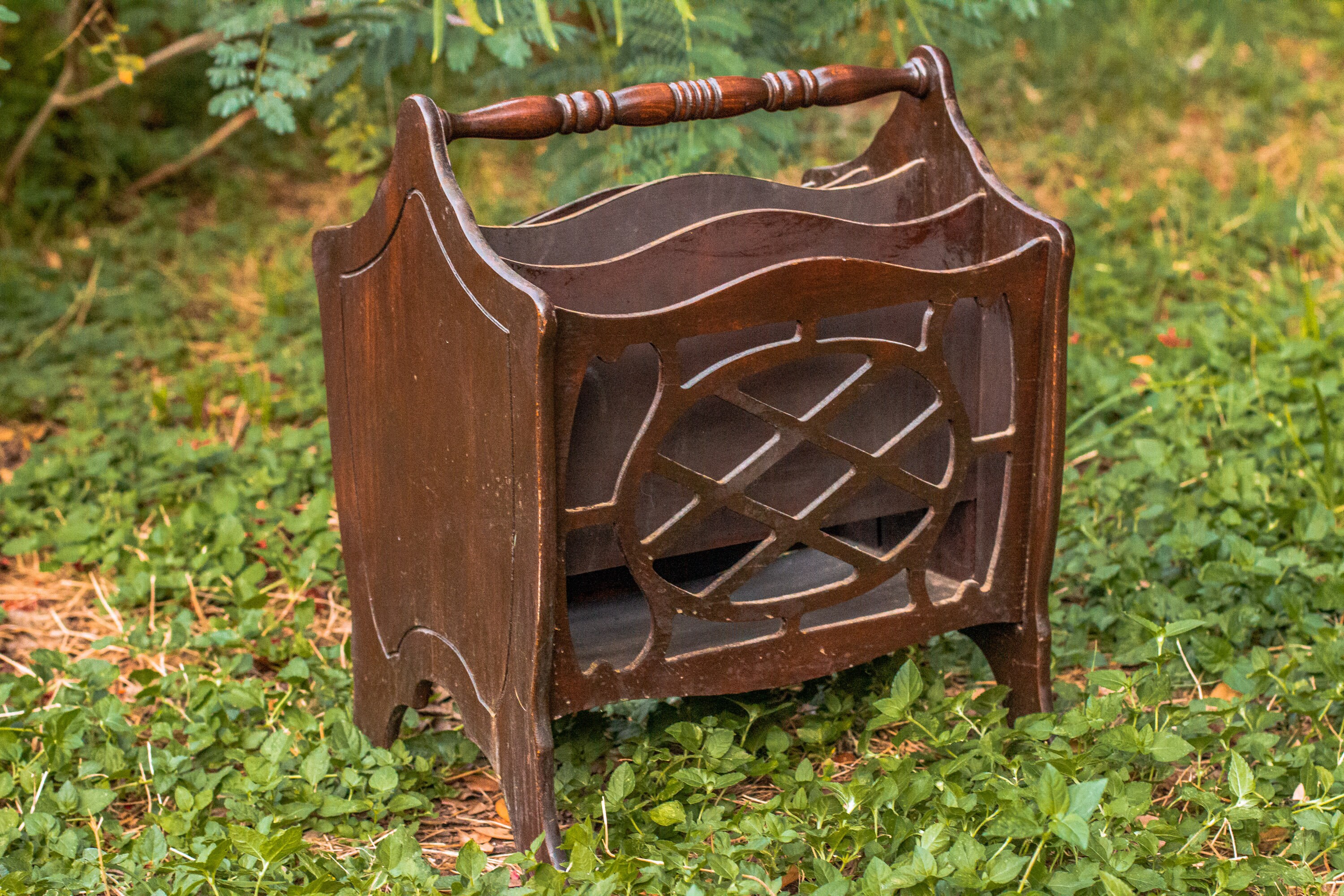 1930's Mahogany Wood Floor Rack for Magazines Newspaper or Vinyl
