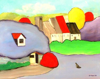 THE VILLAGE CAT -  Acrylic Painting on canvas 16in x20in