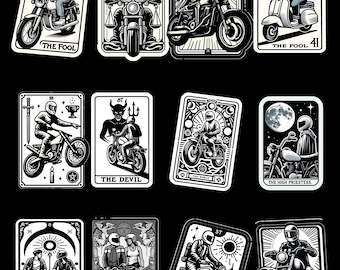 Motorcycle Tarot Card Vinyl Sticker Pack | Biker Art Decals