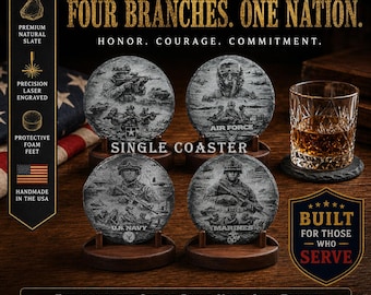 The American Service Collection | Single Laser Engraved Coaster Military | Gift | Veteran Gift