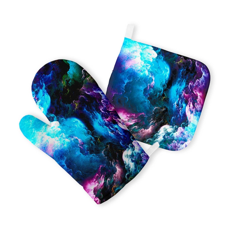 Space Kitchen Wall Art Pot Holders Mittens Space Waves Hot Pads Oven Gloves BBQ Colorful Cooking Glove Oven Mitt Set Halloween Gift ZZ8229