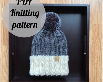 Garter rib beanie knitting pattern - Women Rib knitted winter adult hat - easy knitting pattern - simple knitting pattern adult winter hat