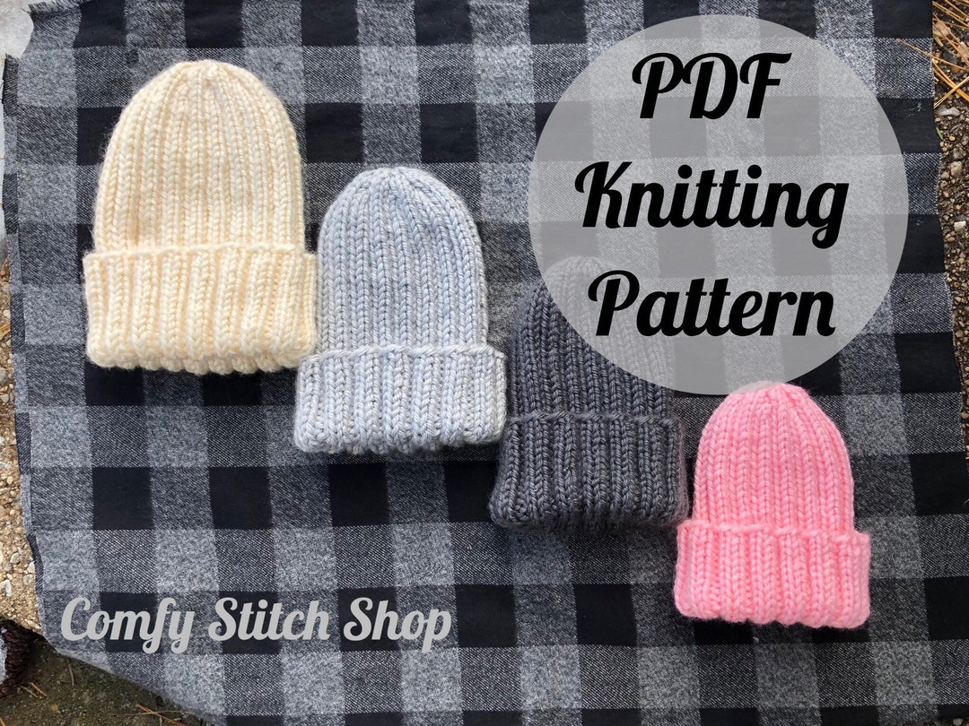 Simple Beginner Hat Knitting Pattern - Easy Knitting Pattern Beanie ...