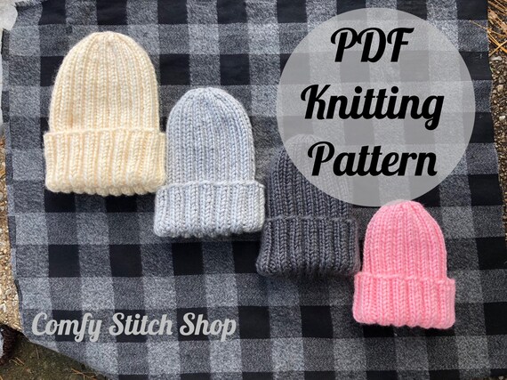Simple Beginner Hat Knitting Pattern Easy Knitting Pattern Beanie Uda Beanie Knitting Pattern Rib Knit Hat Knitting Pattern