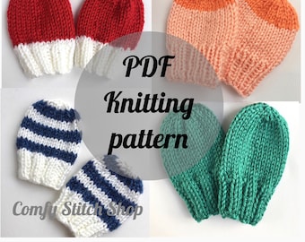 Easy Baby Scratch Mittens Knitting Pattern PDF | Newborn No-Thumb Mittens | Beginner Knit Baby Mitts | Instant Download