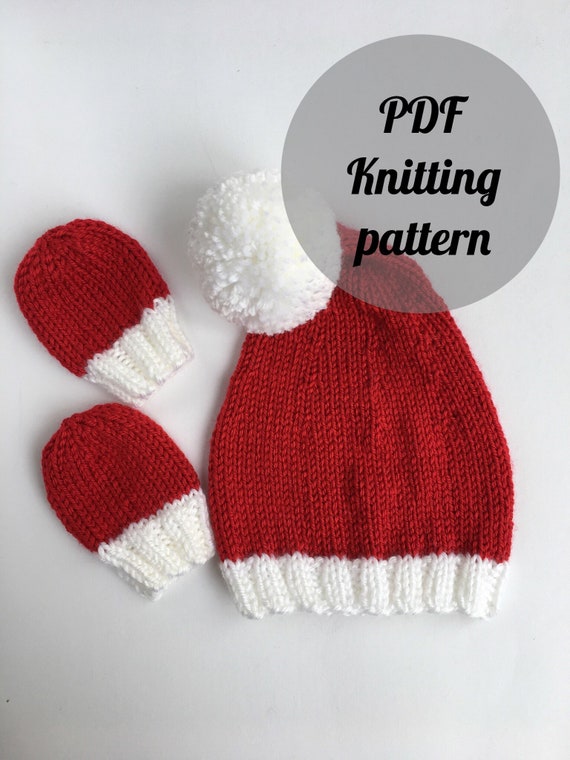 Easy Newborn Santa Hat Knit Pattern Baby Mittens Knitting Pattern Christmas Baby Hat Knitting Pattern Begginer Knitting Hat Patter