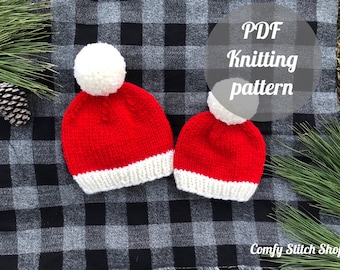 Modello di cappello di Babbo Natale lavorato a maglia - cappello di Babbo Natale per la famiglia - modello di cappello di Natale lavorato a maglia - modello di cappello di Babbo Natale per bambini - modello di Babbo Natale per adulti