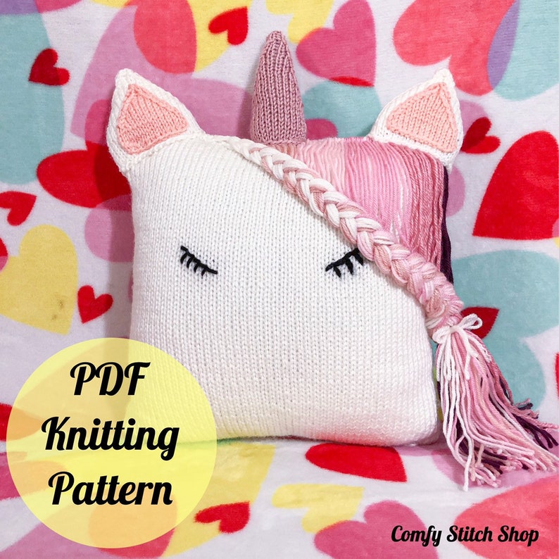 Sleeping Unicorn pillow simple knitting pattern baby girl pillow unicorn pillow baby girl nursery decor unicorn decor image 1