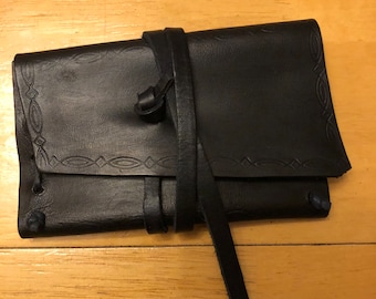 Black Leather Travel Tobacco Pouch