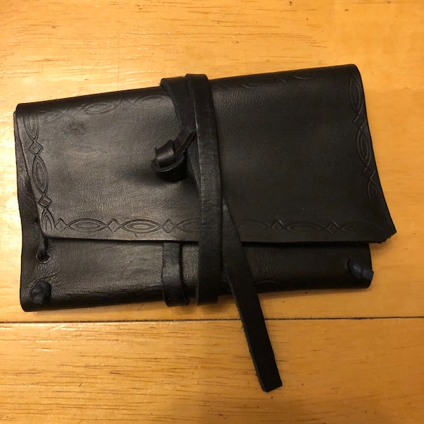 Black Leather Travel Tobacco Pouch