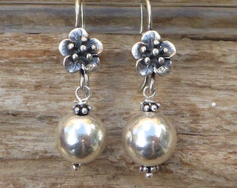 925 silver earrings, flower hook earrings and 925 sterling silver ball pendant