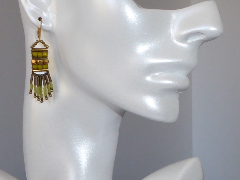 original brown green boho earrings Ethnic green rock beads earrings