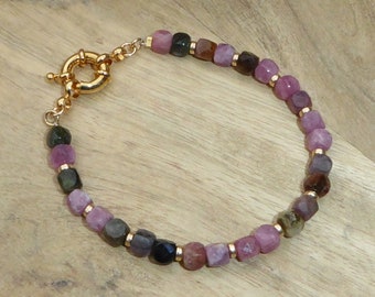 Bracelet tourmaline and gold filled 14 carats, bracelet stone clasp buoy