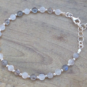 925 Sterling silver bracelet, labradorite and moonstone - fine sterling silver and stone bracelet