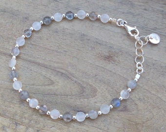 925 Sterling silver bracelet, labradorite and moonstone - fine sterling silver and stone bracelet