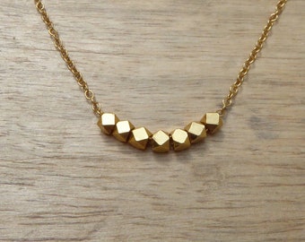 14k gold filled choker and faceted cube pendant - minimalist choker necklace with fine chain and small gold pendant
