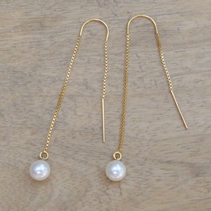 Earrings gold chain gold filled 14 carats and mother-of-pearl - long gold-plated earrings and mother-of-pearl pearls