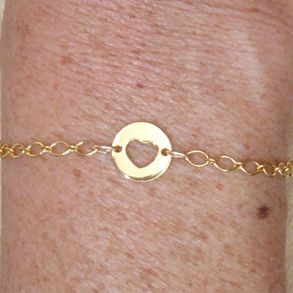 Bracelet or chaîne et coeur - bracelet vermeil chaîne et petit intercalaire coeur