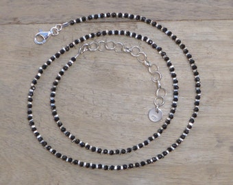 Spinel and 925 and 970/1000 silver necklace, fine black stone and sterling silver choker