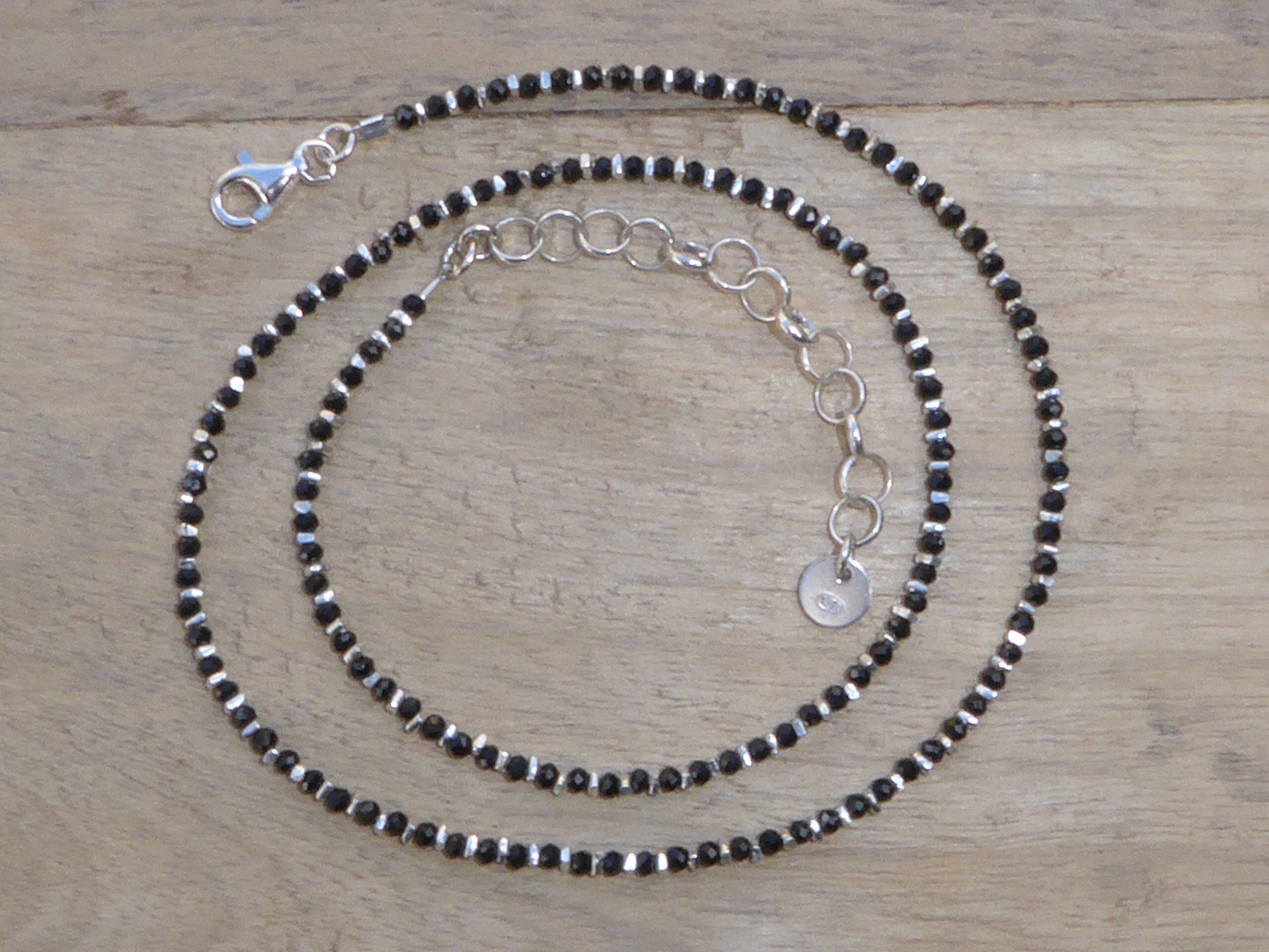 Spinel and 925 and 970/1000 Silver Necklace, Fine Black Stone and Sterling  Silver Choker - Etsy