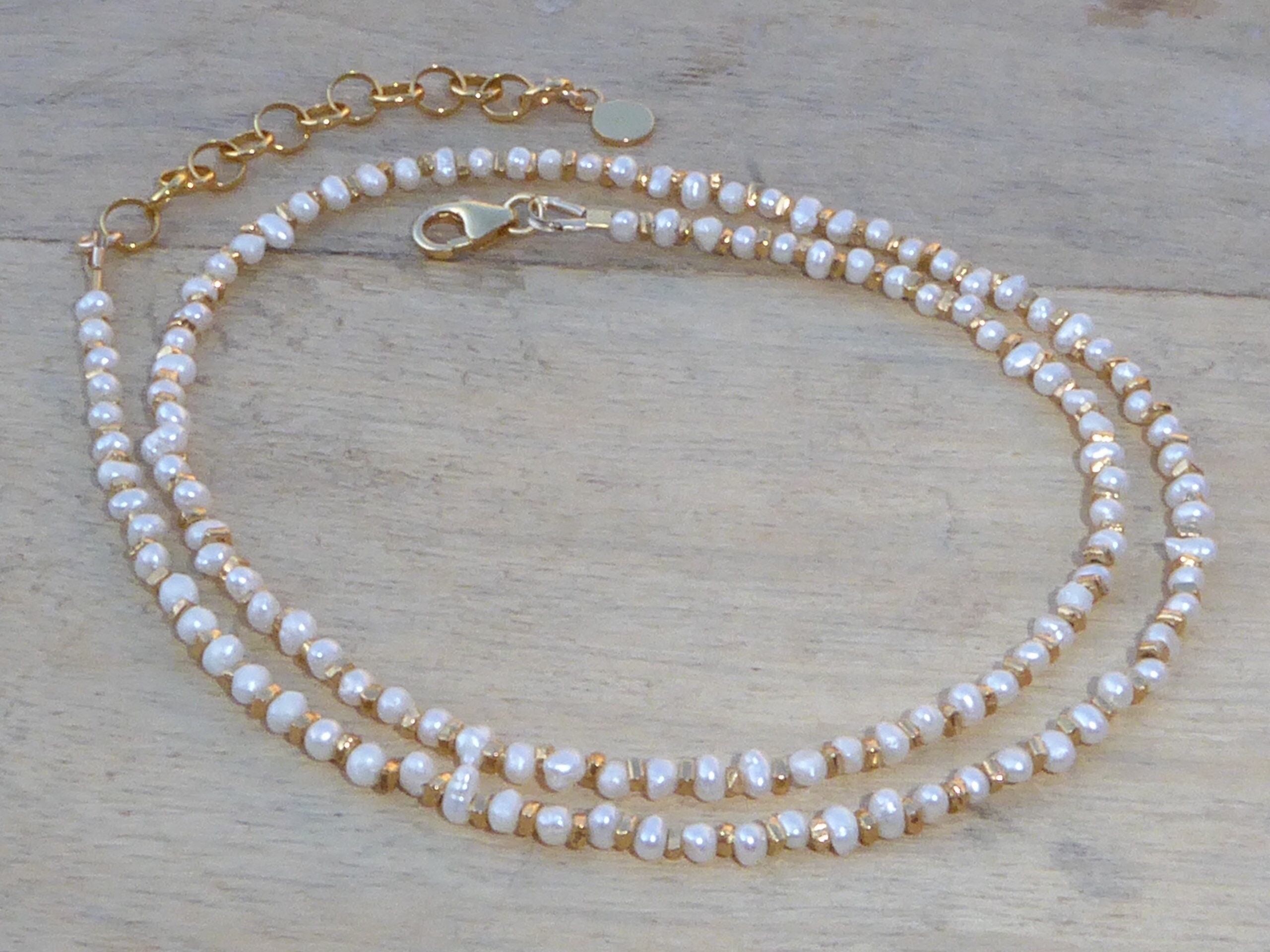 River Pearl and Vermeil Necklace, White Freshwater Pearl and Gold Choker,  Fine Small Stone Necklace - Etsy