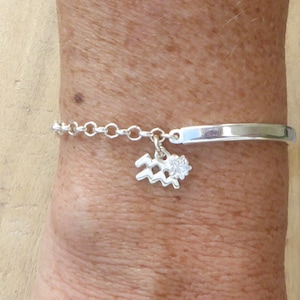 Personalizowana bransoletka ze znakiem zodiaku ze srebra próby 925 - srebrna bransoletka z półbransoletką ze znakiem zodiaku i zawieszkami z cyrkoniami