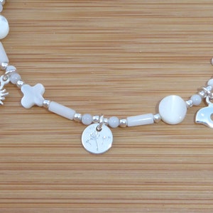 925 silver bracelet and charms, white stones, 925 silver bracelet with mother-of-pearl pendants and white sea bamboo image 2