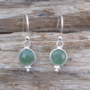 925 silver and aventurine earrings, small earrings with green set stones and sterling silver