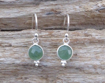 925 silver and aventurine earrings, small earrings with green set stones and sterling silver
