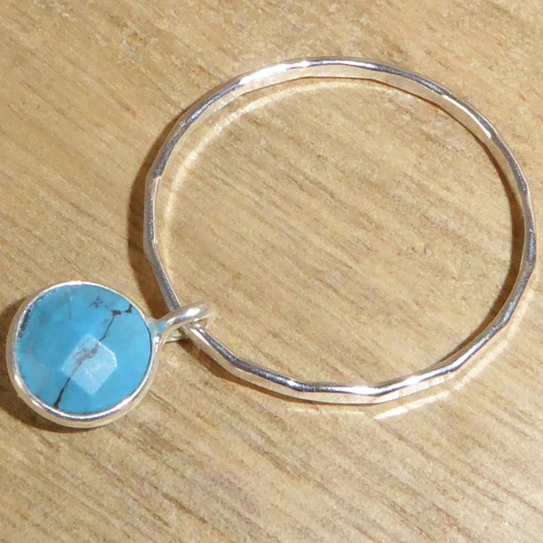 Ring in silver 925 and turquoise charm, ring in sterling silver round stone size 52, 54 or 56