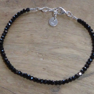 925 Sterling silver and spinel bracelet - fine sterling silver bracelet and black raw stone