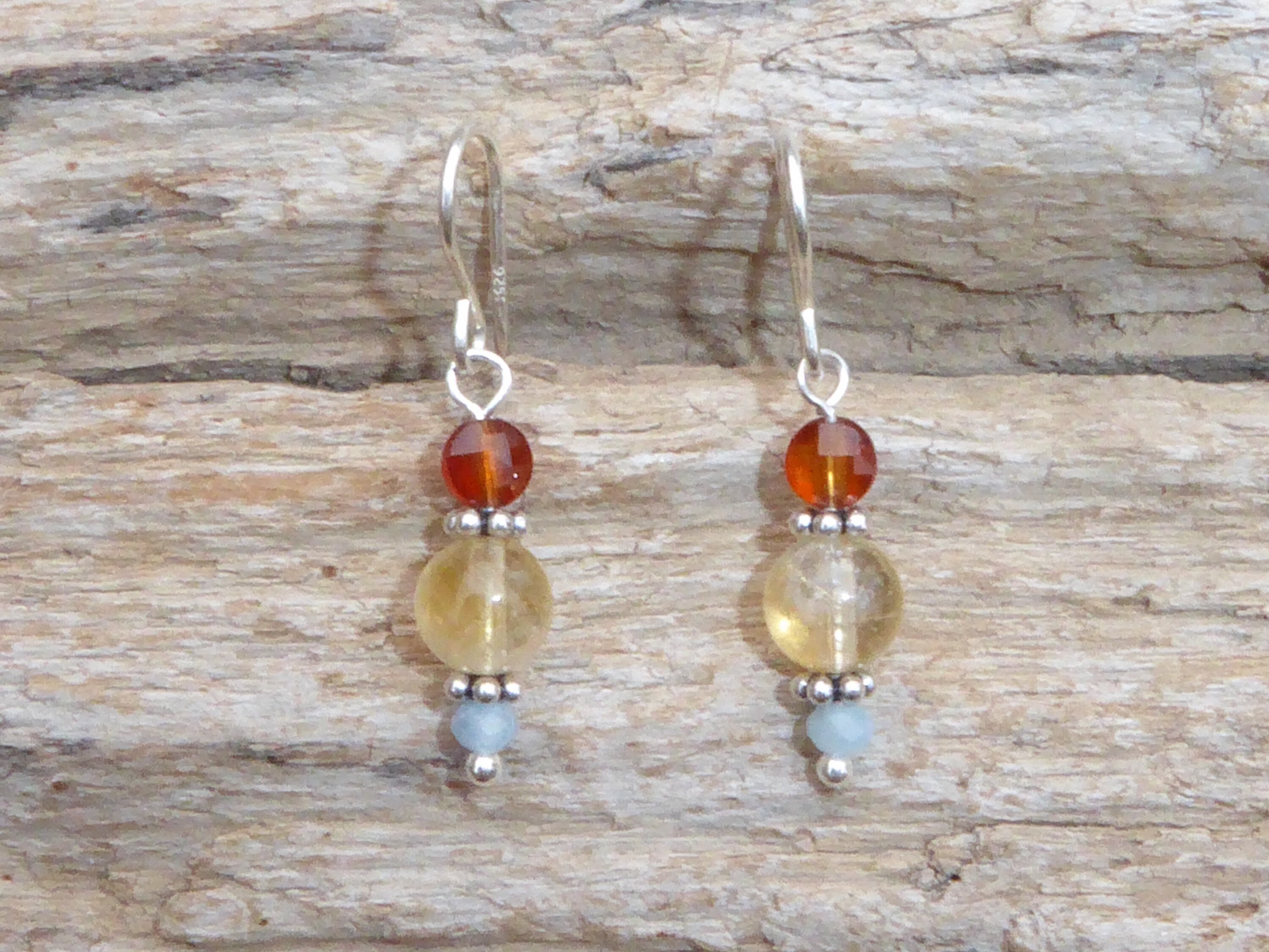 Sterling Silver 925 Earrings and Semi-precious Stones, Small Dangling  Earrings Aquamarine Citrine and Hessonite - Etsy