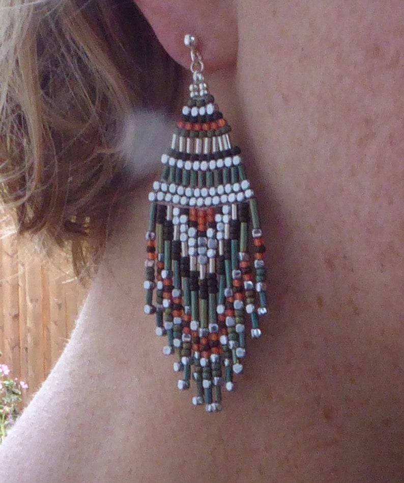 Boucles d'oreilles Navajo perles tissées,boucles d'oreilles pendantes style amérindien rouges et vertes,ethnique bohème image 6