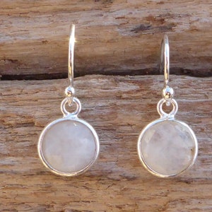 Moonstone and 925 silver earrings, small sterling silver earrings with round moonstone charms