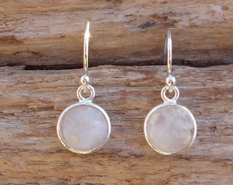 Moonstone and 925 silver earrings, small sterling silver earrings with round moonstone charms