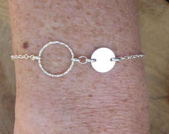 Pulseira de Anel Minimalista em Prata 925 - Pulseira Fina em Prata de Lei com Círculo e Pastel