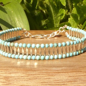 Bracelet artisanal en argent 925 avec turquoises