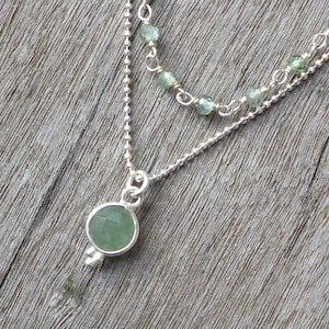 Stone and 925 silver necklace, fine double silver and kyanite beaded chain necklace, and aventurine pendant