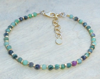 Ruby zoisite and vermeil bracelet, fine gold-plated bracelet and green stone